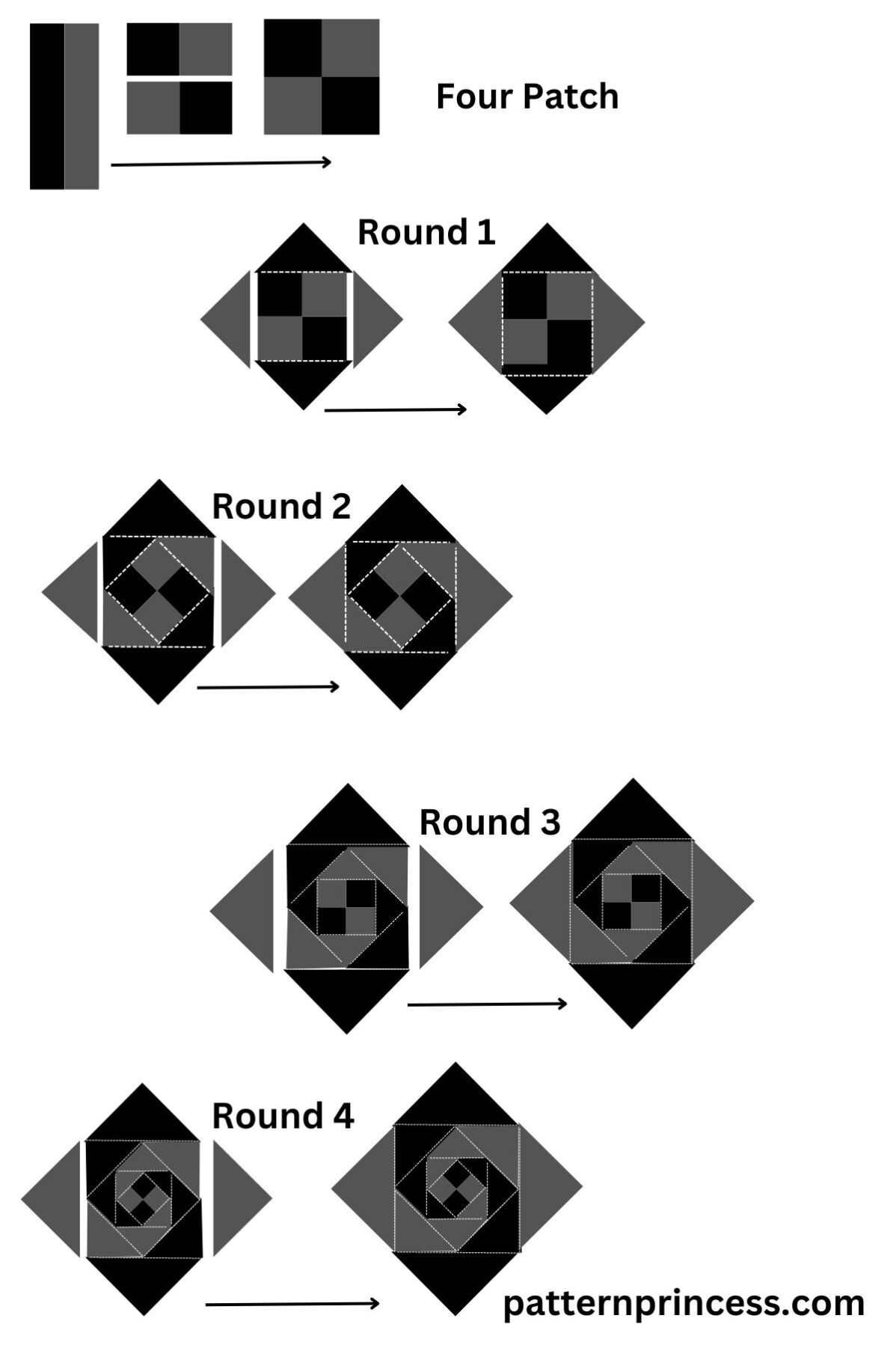 Snail's Trail Quilt Block Diagram