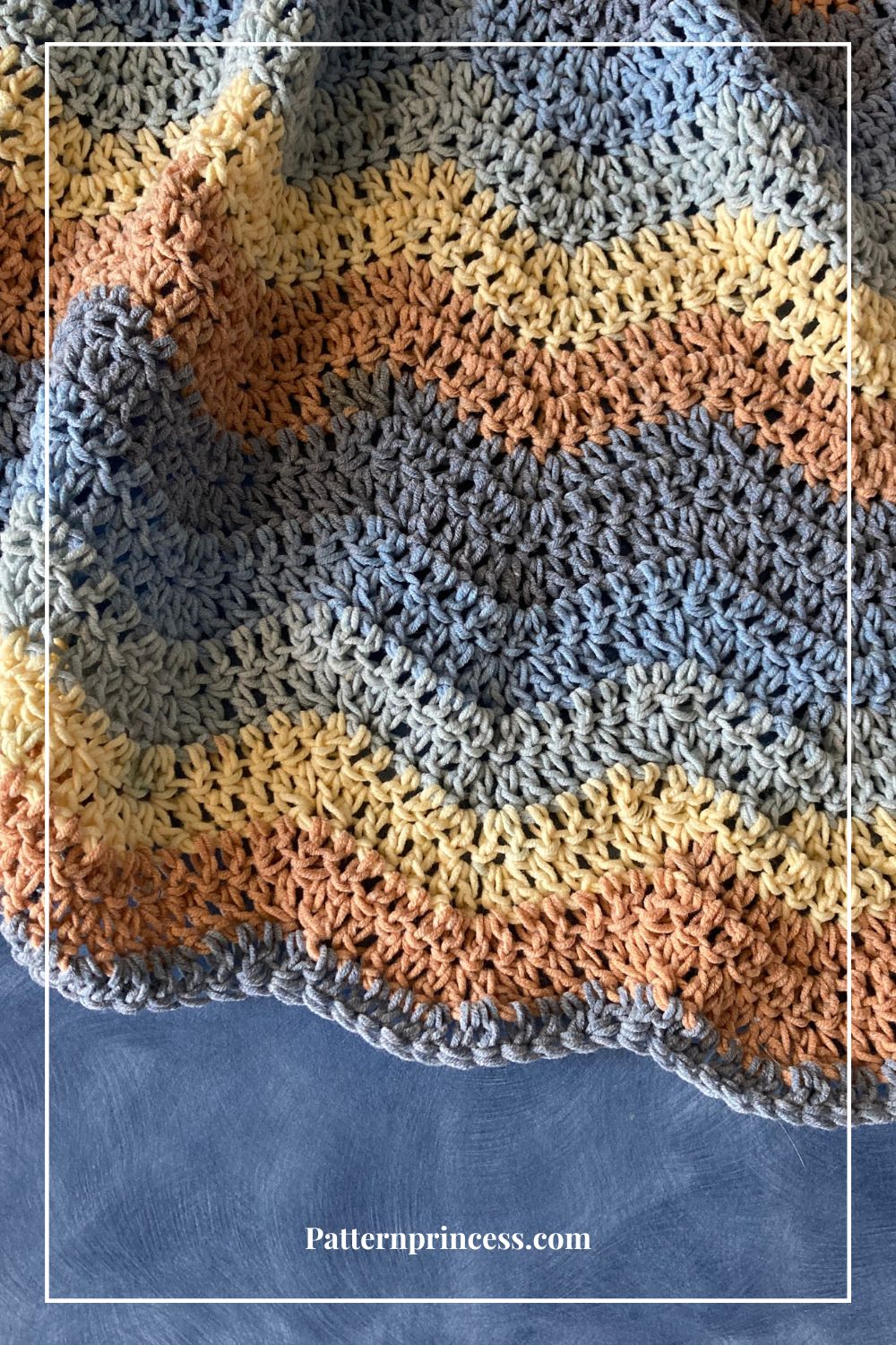 Close up of Ripple Blanket in Beach View yarn