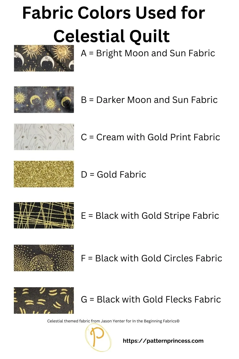 Fabric Colors Used for Celestial Quilt