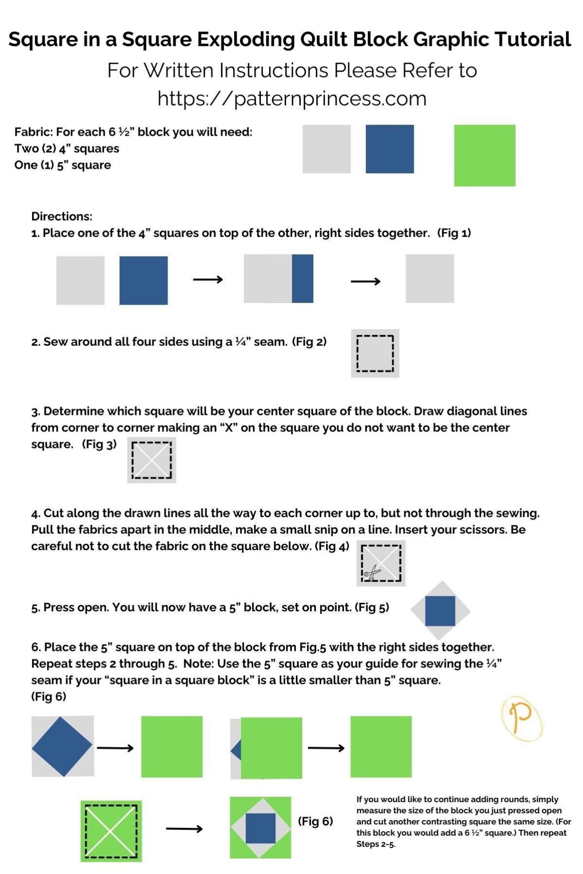 Square in a Square Exploding Quilt Block Graphic Tutorial