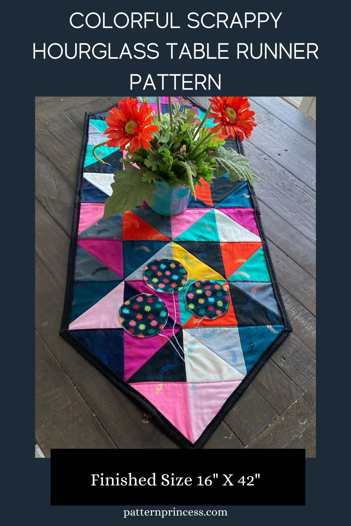 Colorful Scrappy Hourglass Table Runner Pattern