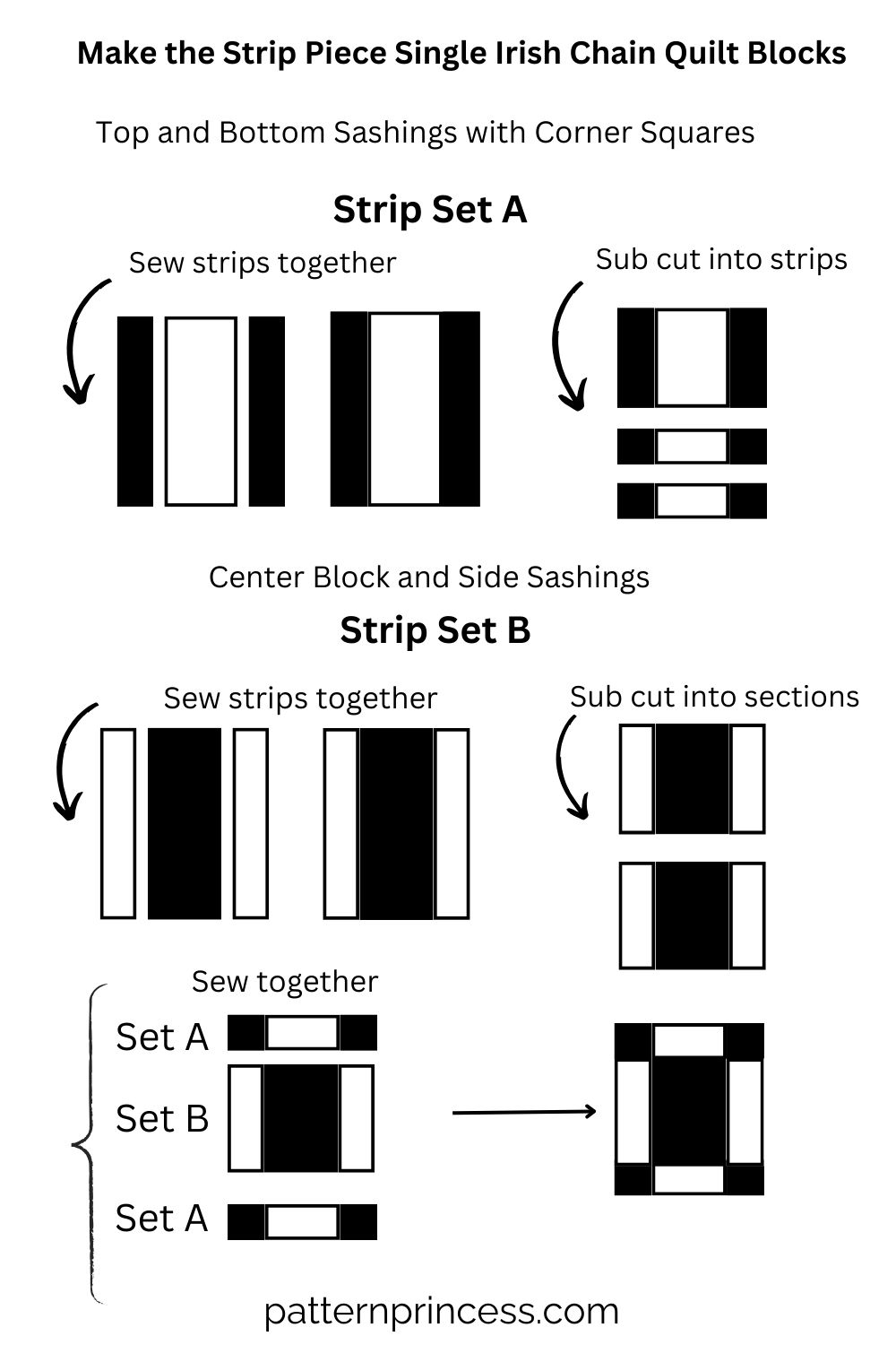 Make the Strip Piece Single Irish Chain Quilt Blocks