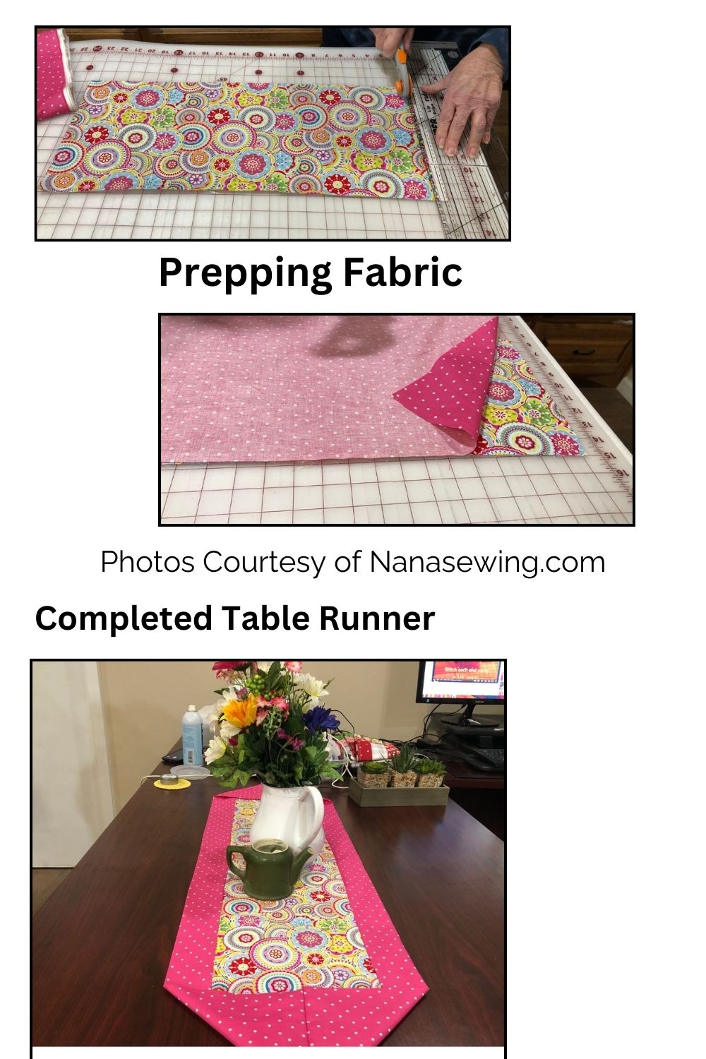 Prepping Fabric and Completed Table Runner