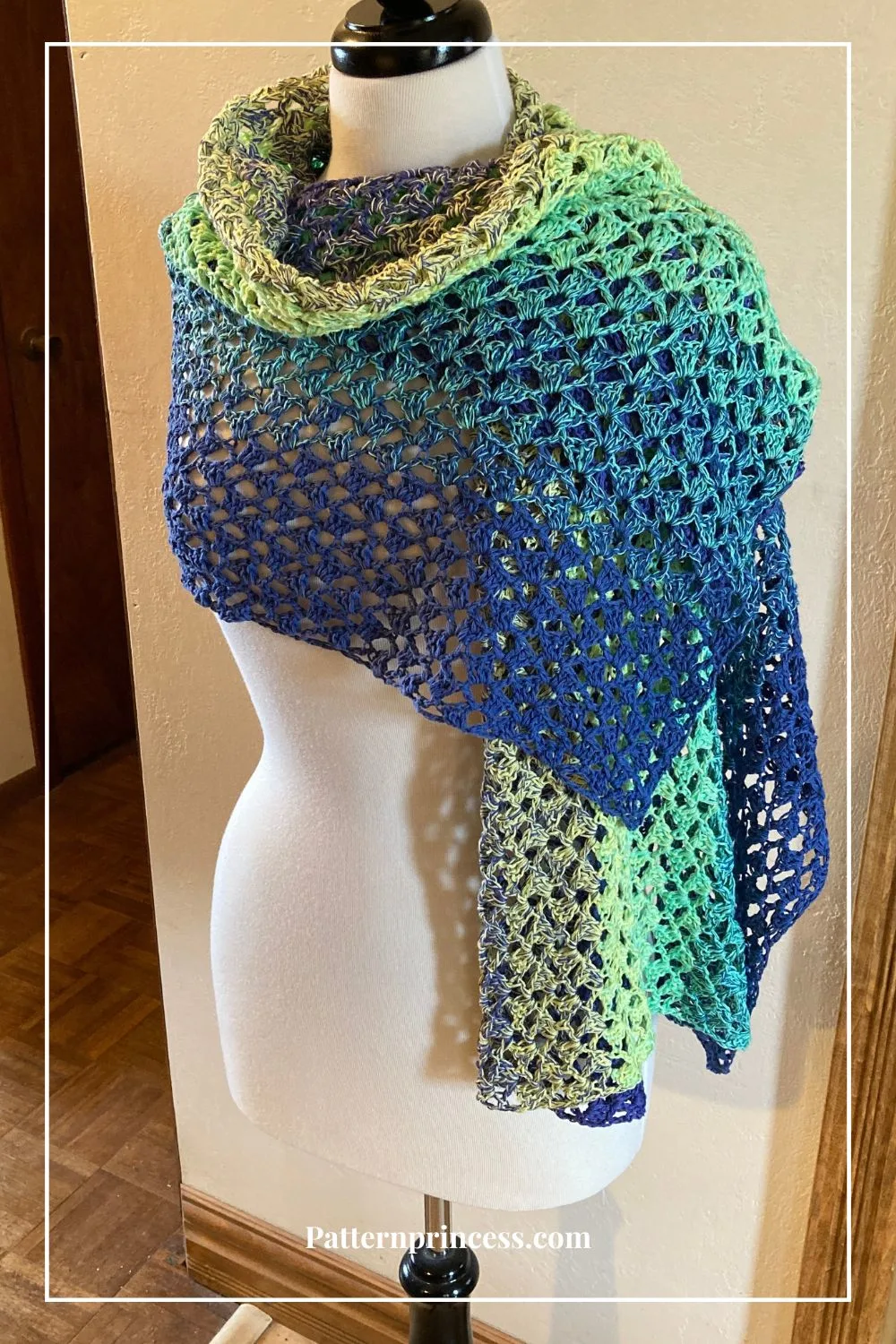 Rectangular Lacy Shawl Wrapped Over Shoulders