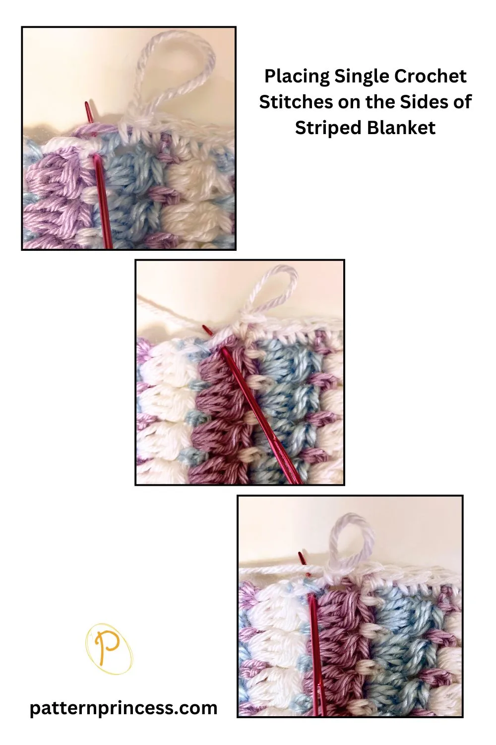 Placing Single Crochet Stitches on the Sides of Striped Blanket