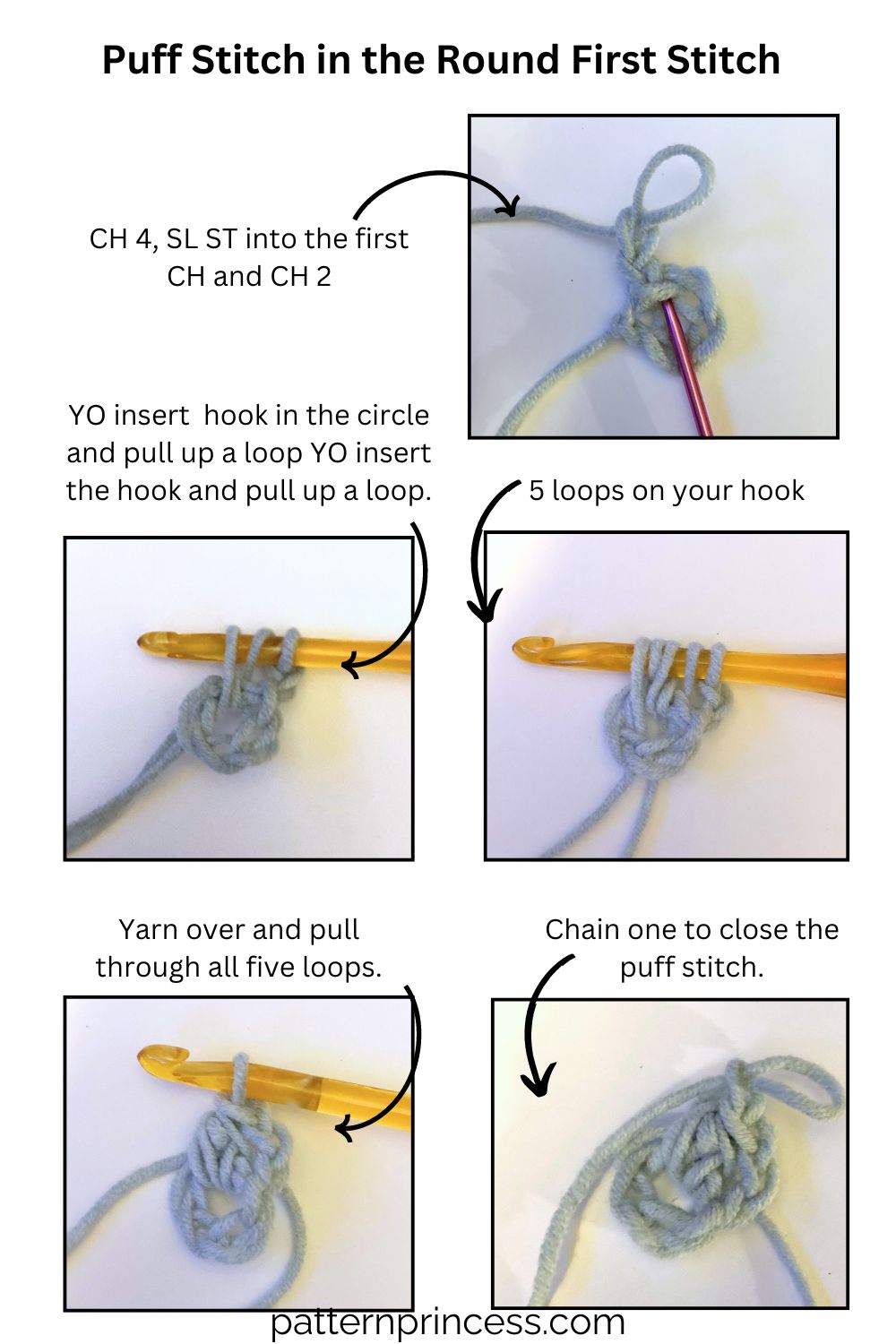 Puff Stitch in the Round First Stitch