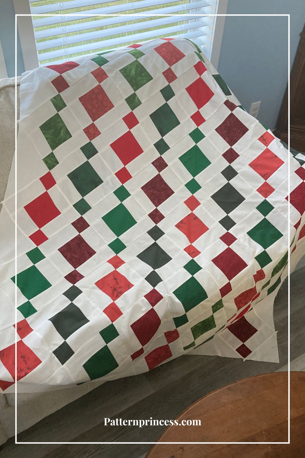 Easy Red and Green Quilt on Sofa
