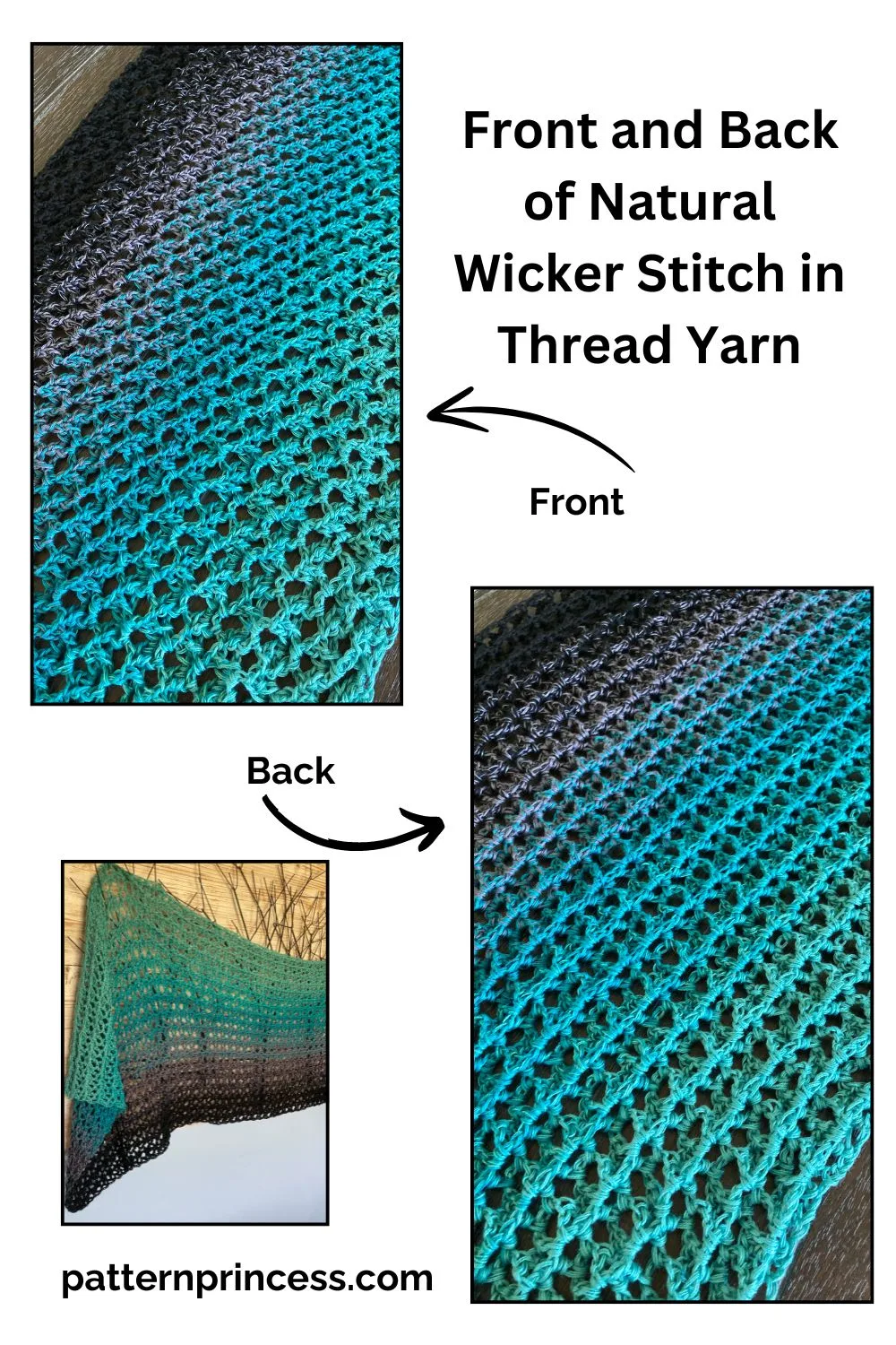 Front and Back of Natural Wicker Stitch in Thread Yarn