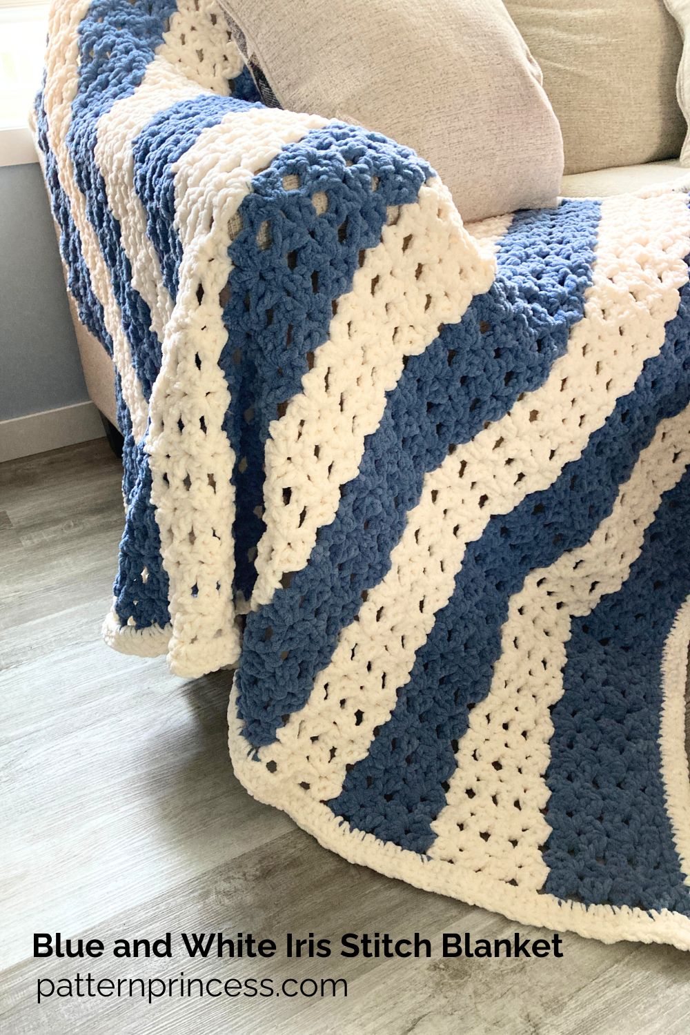 Blue and White Iris Stitch Blanket