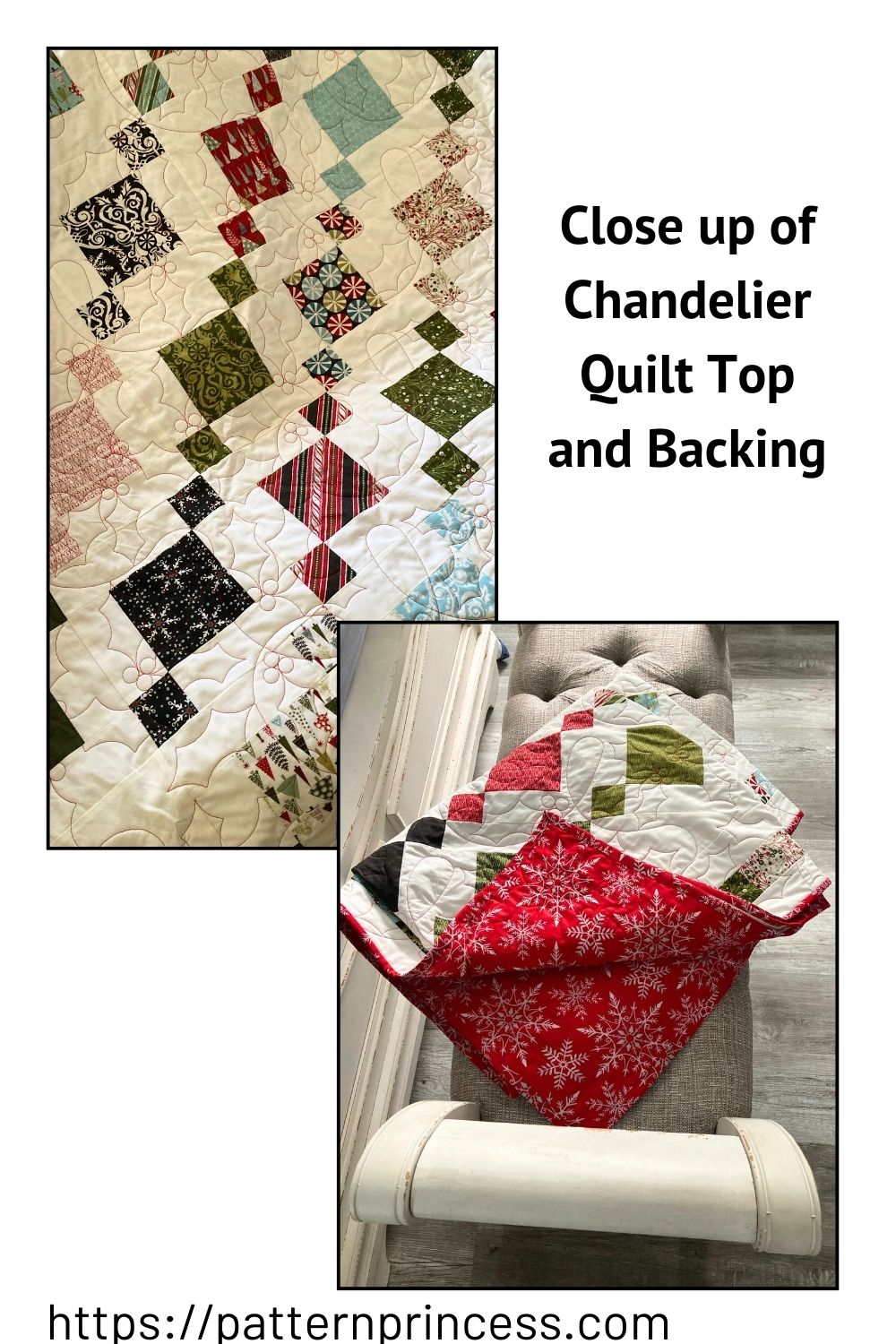 Close up of Chandelier Quilt Top and Backing