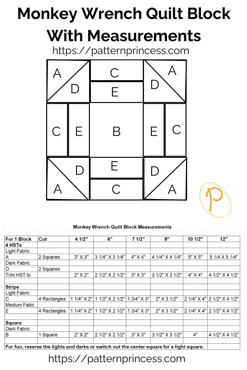 Monkey Wrench Quilt Block With Measurements