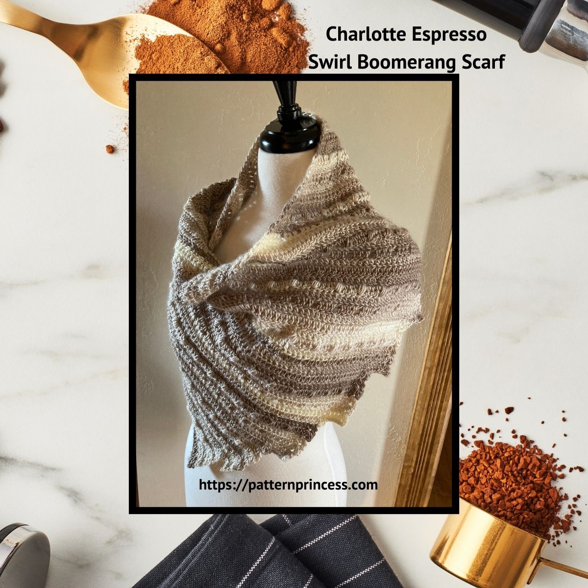 Charlotte Espresso Swirl Boomerang Scarf