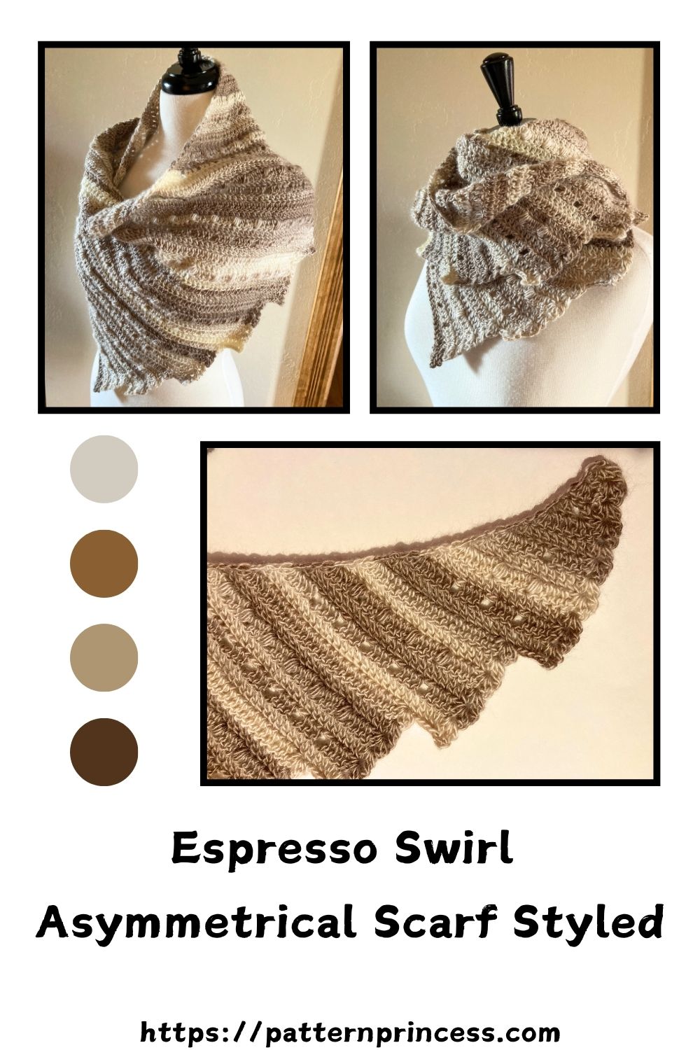 Espresso Swirl Asymmetrical Scarf Styled