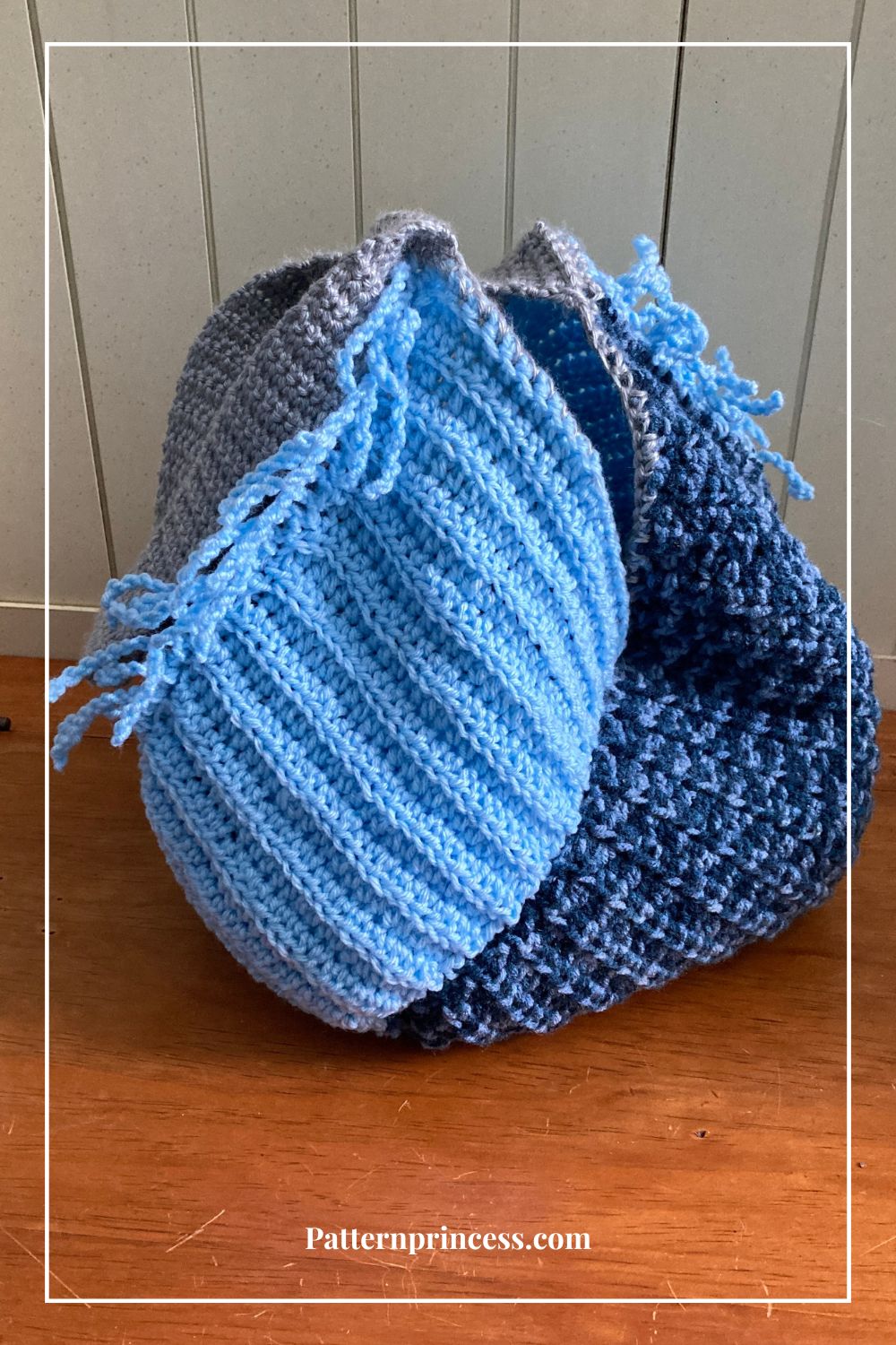 Crochet Bucket Bag on Bench