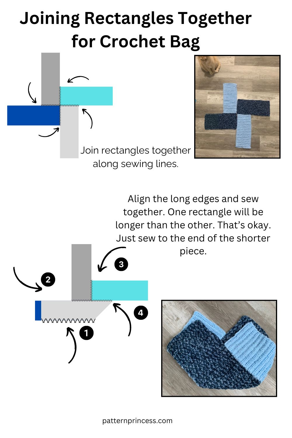 Joining Rectangles Together for Crochet Bag