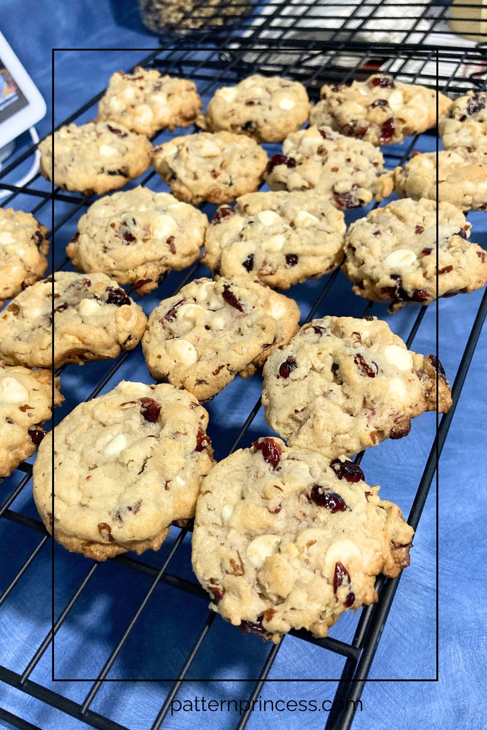 White Chocolate Cranberry Cookies on Wire Rack