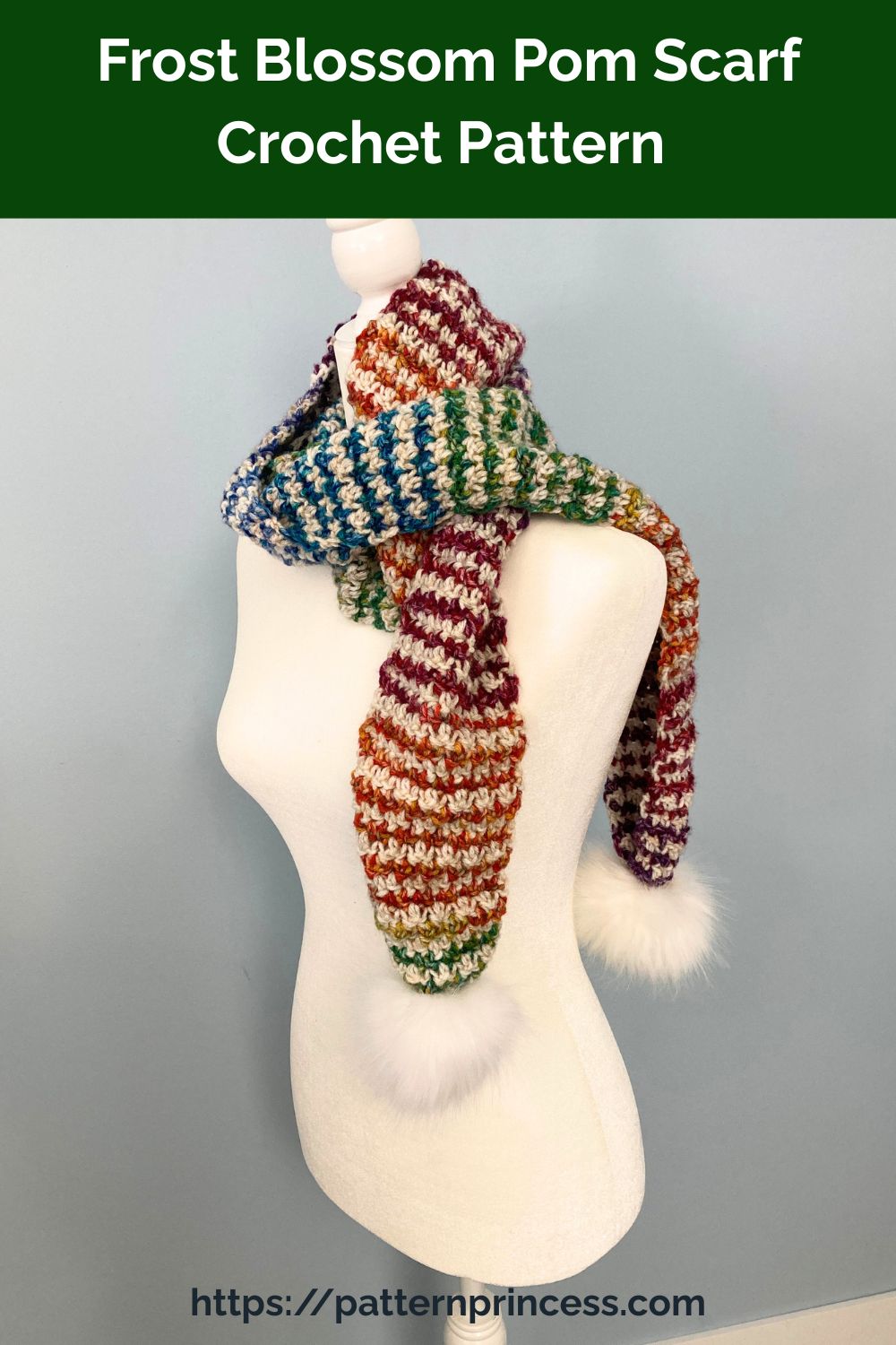 Frost Blossom Pom Scarf Crochet Pattern - Pattern Princess